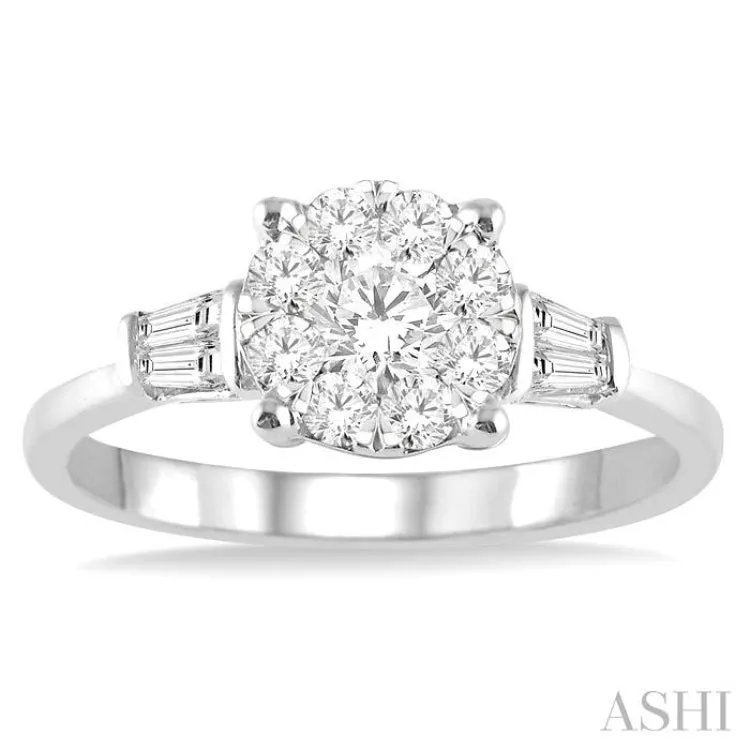 3/4 Ctw Round Cut Diamond Lovebright Engagement Ring in 14K White Gold