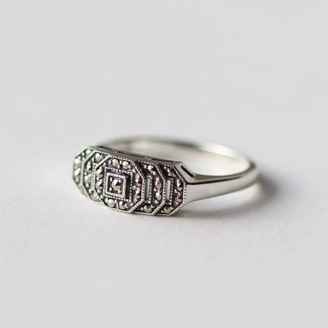 Art Deco Stil Markasit Ring in 925 Sterling Silber