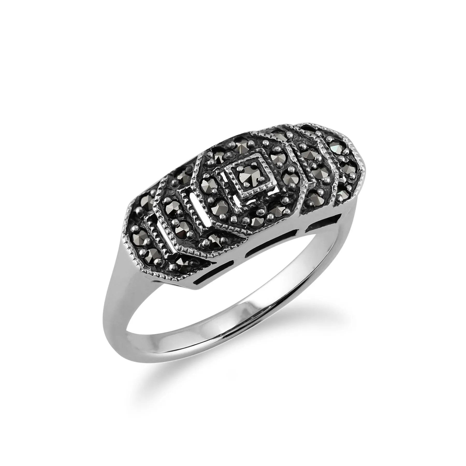 Art Deco Stil Markasit Ring in 925 Sterling Silber