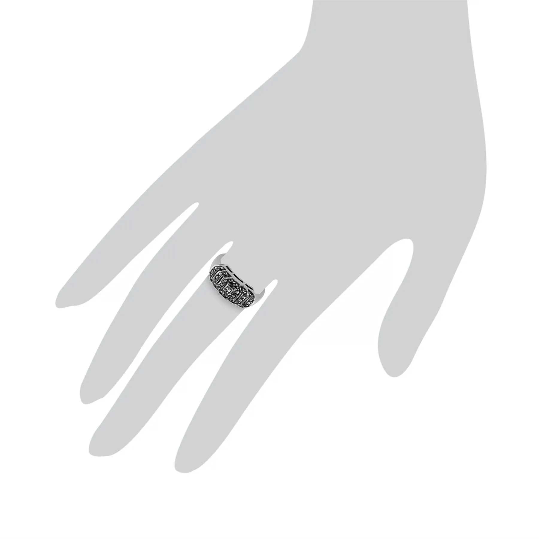 Art Deco Stil Markasit Ring in 925 Sterling Silber