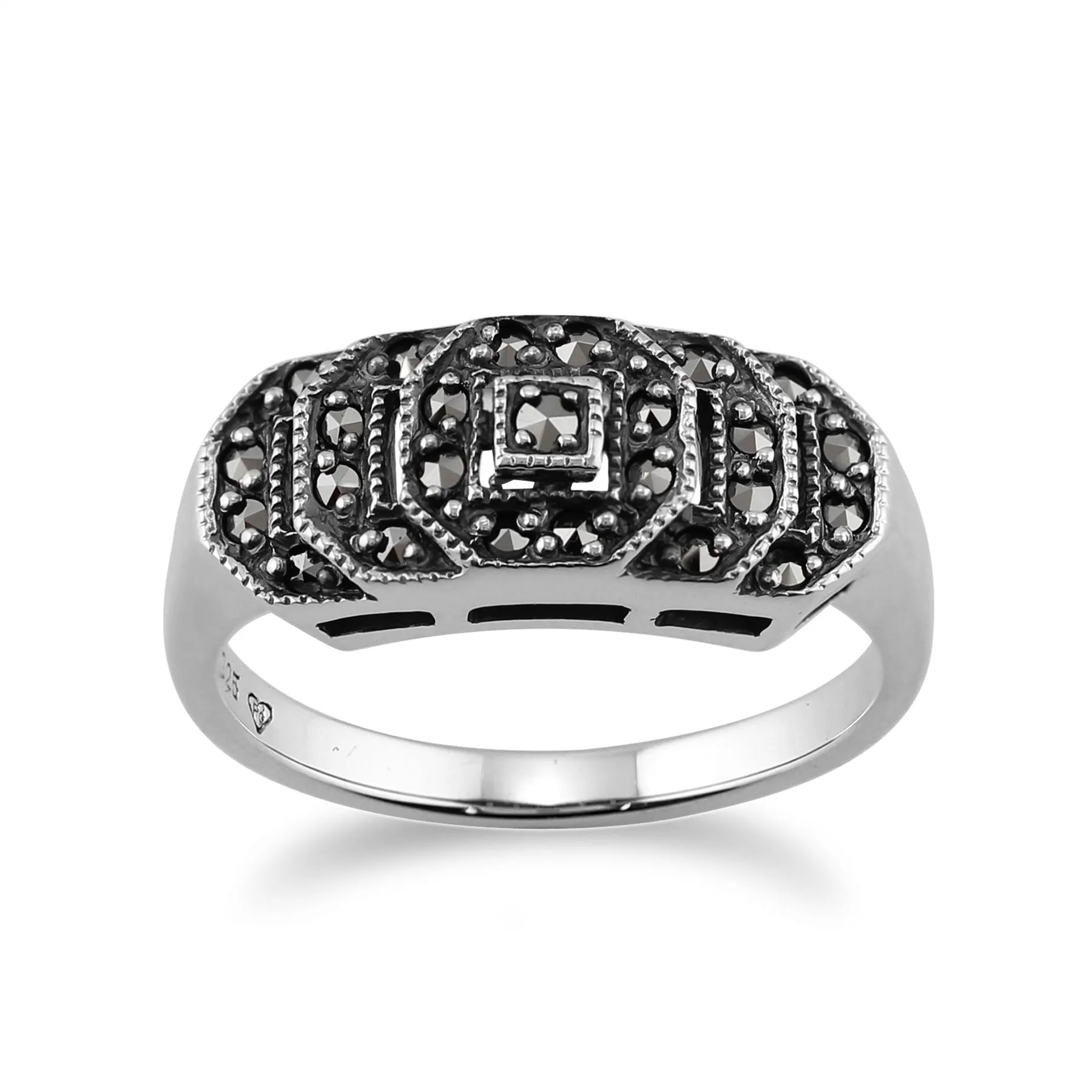 Art Deco Stil Markasit Ring in 925 Sterling Silber