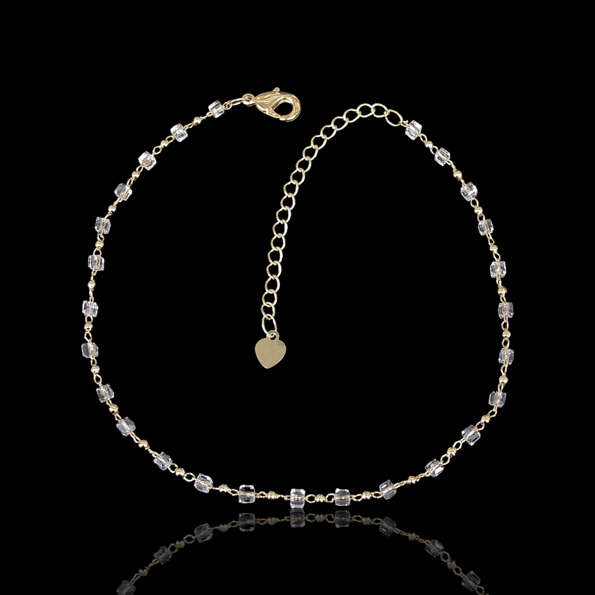 Oro Laminado Gold Filled White Crystal Cube Anklet (PACK OF 6)