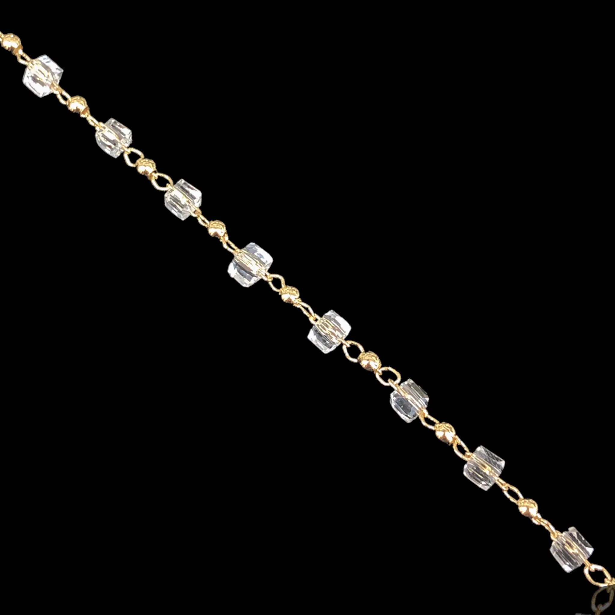 Oro Laminado Gold Filled White Crystal Cube Anklet (PACK OF 6)