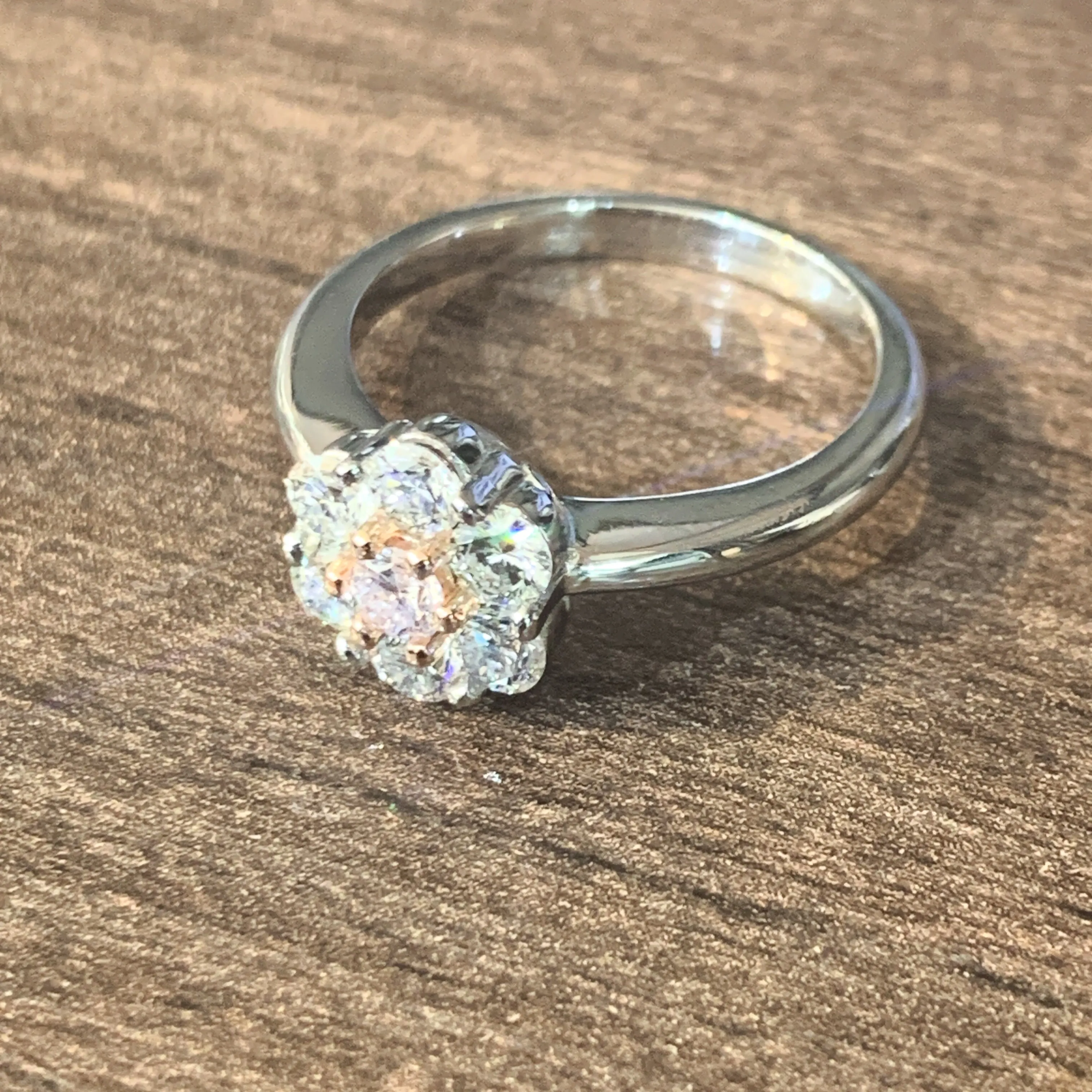 Platinum and Rose Gold cluster Pink Diamond 0.12 and White Diamond ring
