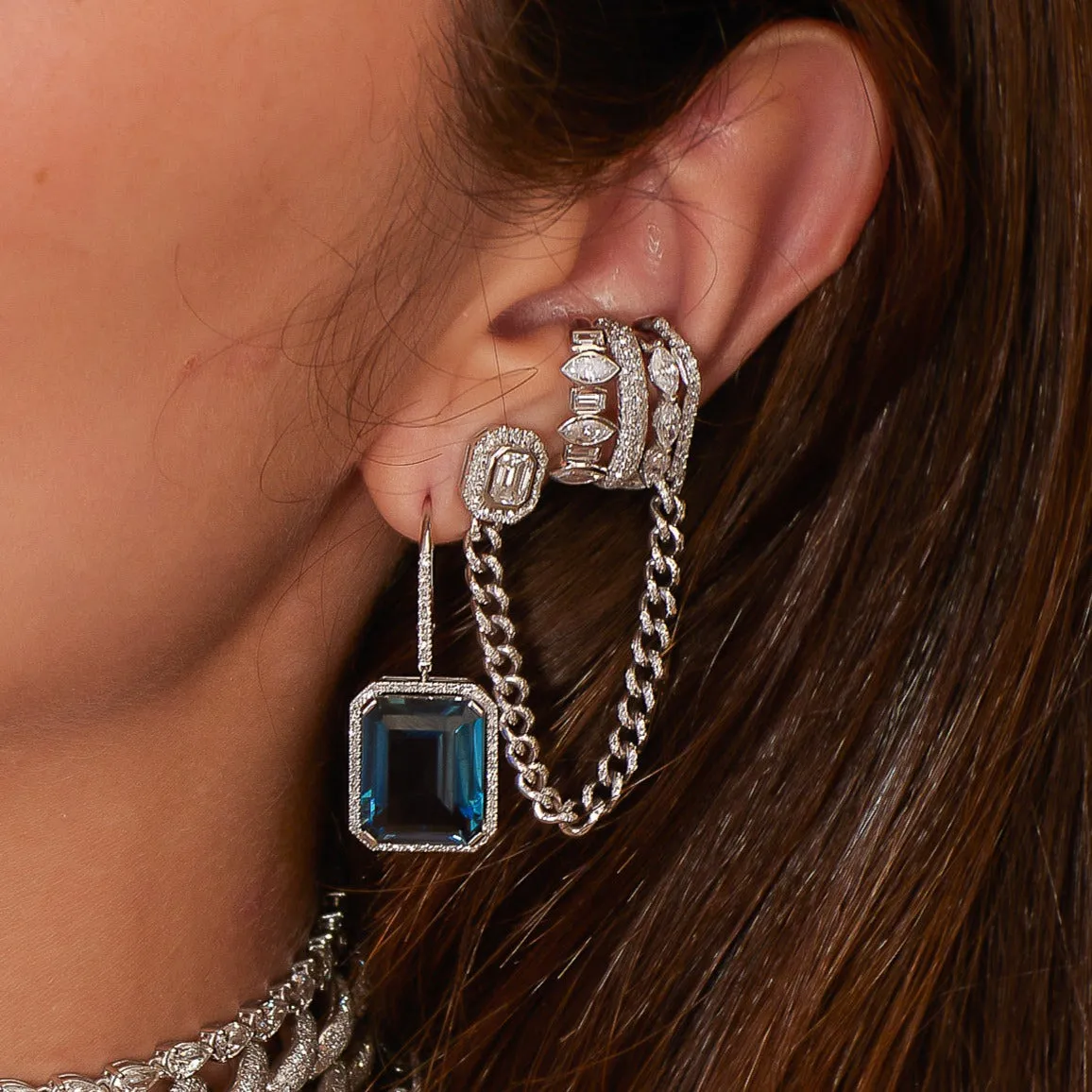 READY TO SHIP DIAMOND HALO LINK EARRING CUFF