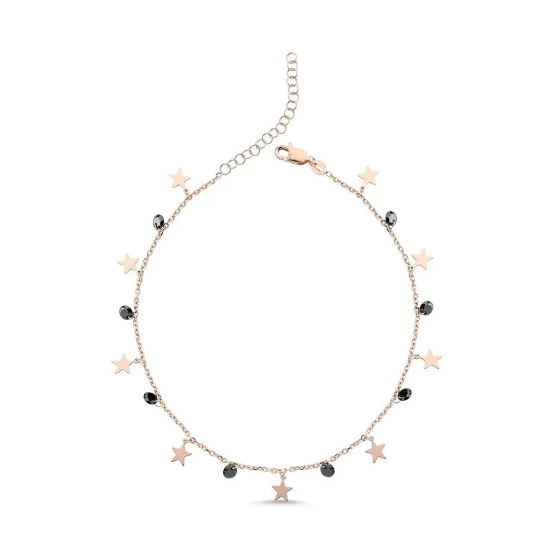 Star Dangle Charm Anklet Black cz Crystals